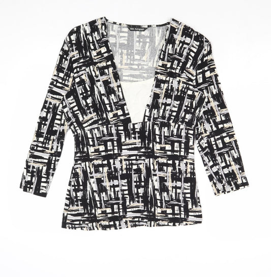 Autograph Womens Black Geometric Viscose Basic Blouse Size 12 Scoop Neck