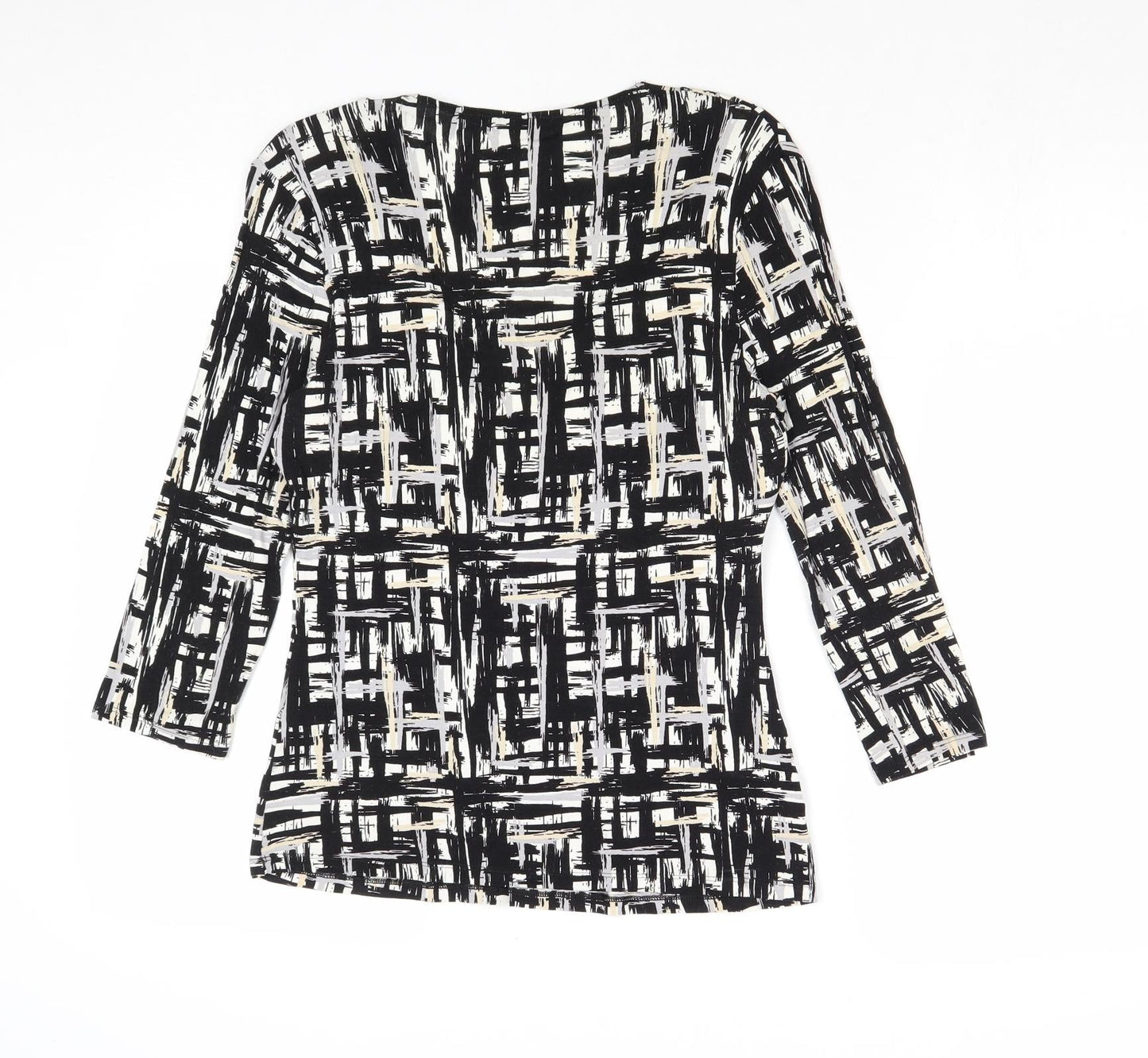 Autograph Womens Black Geometric Viscose Basic Blouse Size 12 Scoop Neck