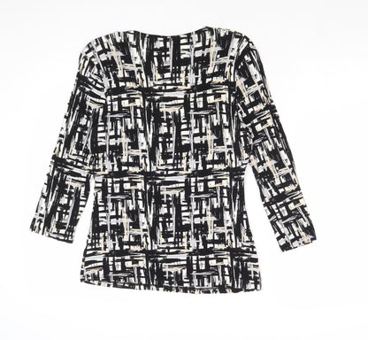 Autograph Womens Black Geometric Viscose Basic Blouse Size 12 Scoop Neck