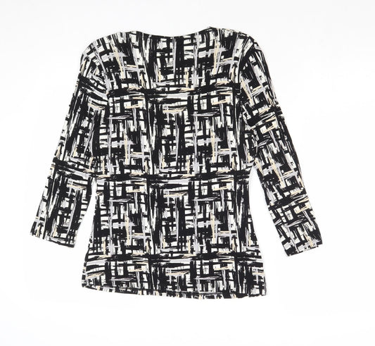 Autograph Womens Black Geometric Viscose Basic Blouse Size 12 Scoop Neck