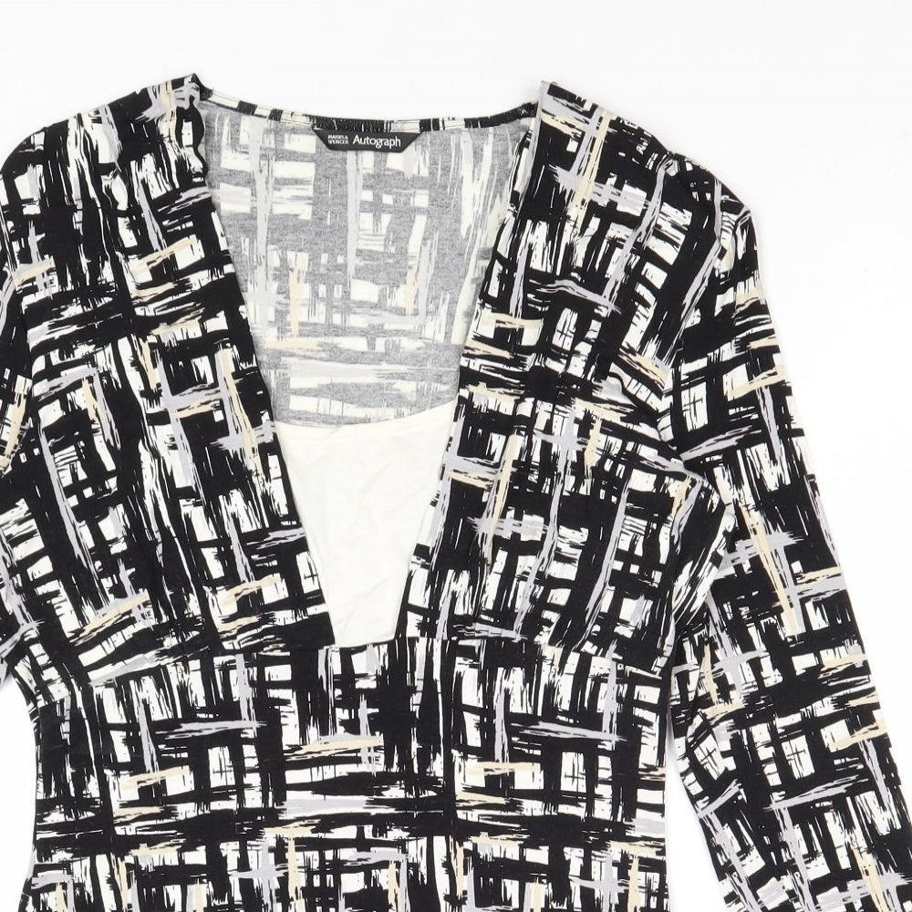 Autograph Womens Black Geometric Viscose Basic Blouse Size 12 Scoop Neck