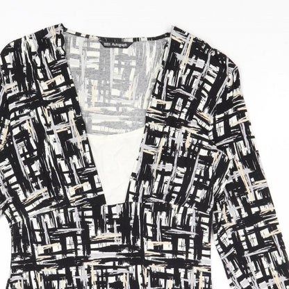 Autograph Womens Black Geometric Viscose Basic Blouse Size 12 Scoop Neck