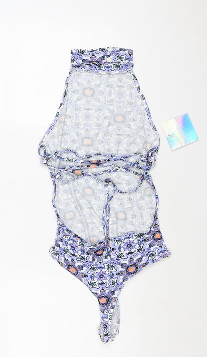 Missguided Womens Multicoloured Geometric Viscose Bodysuit One-Piece Size 8 Tie