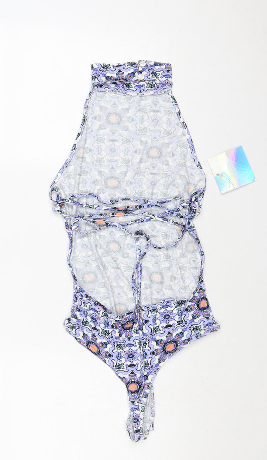 Missguided Womens Multicoloured Geometric Viscose Bodysuit One-Piece Size 8 Tie