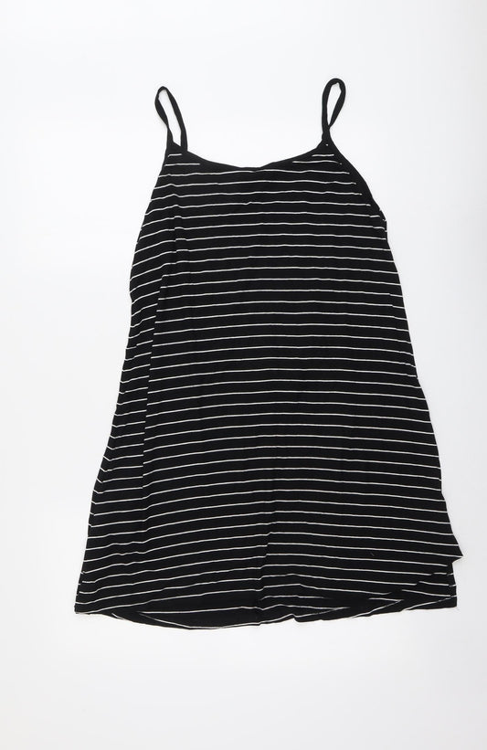 Blooming Marvellous Womens Black Striped Viscose Tank Dress Size 12 V-Neck Pullover