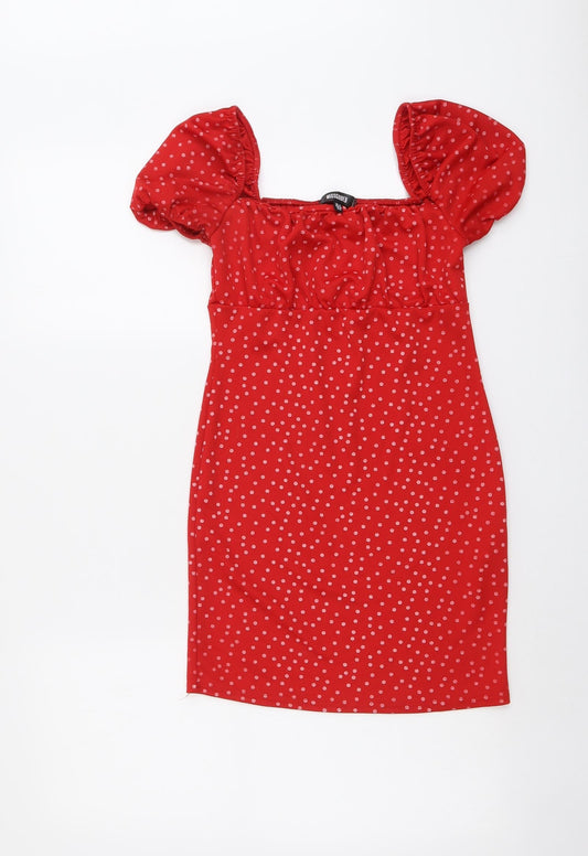 Missguided Womens Red Plaid Polyester Bodycon Size 10 Square Neck Pullover