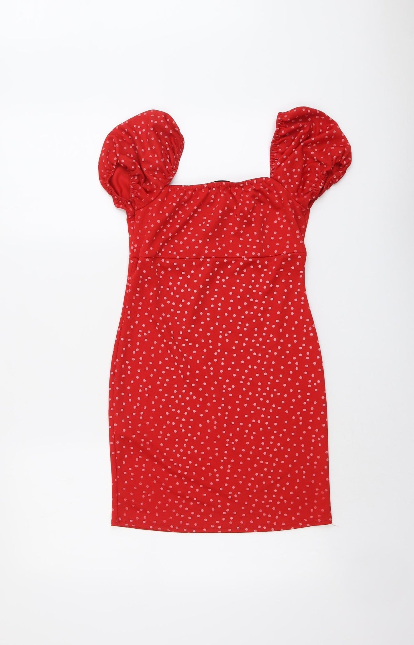 Missguided Womens Red Plaid Polyester Bodycon Size 10 Square Neck Pullover