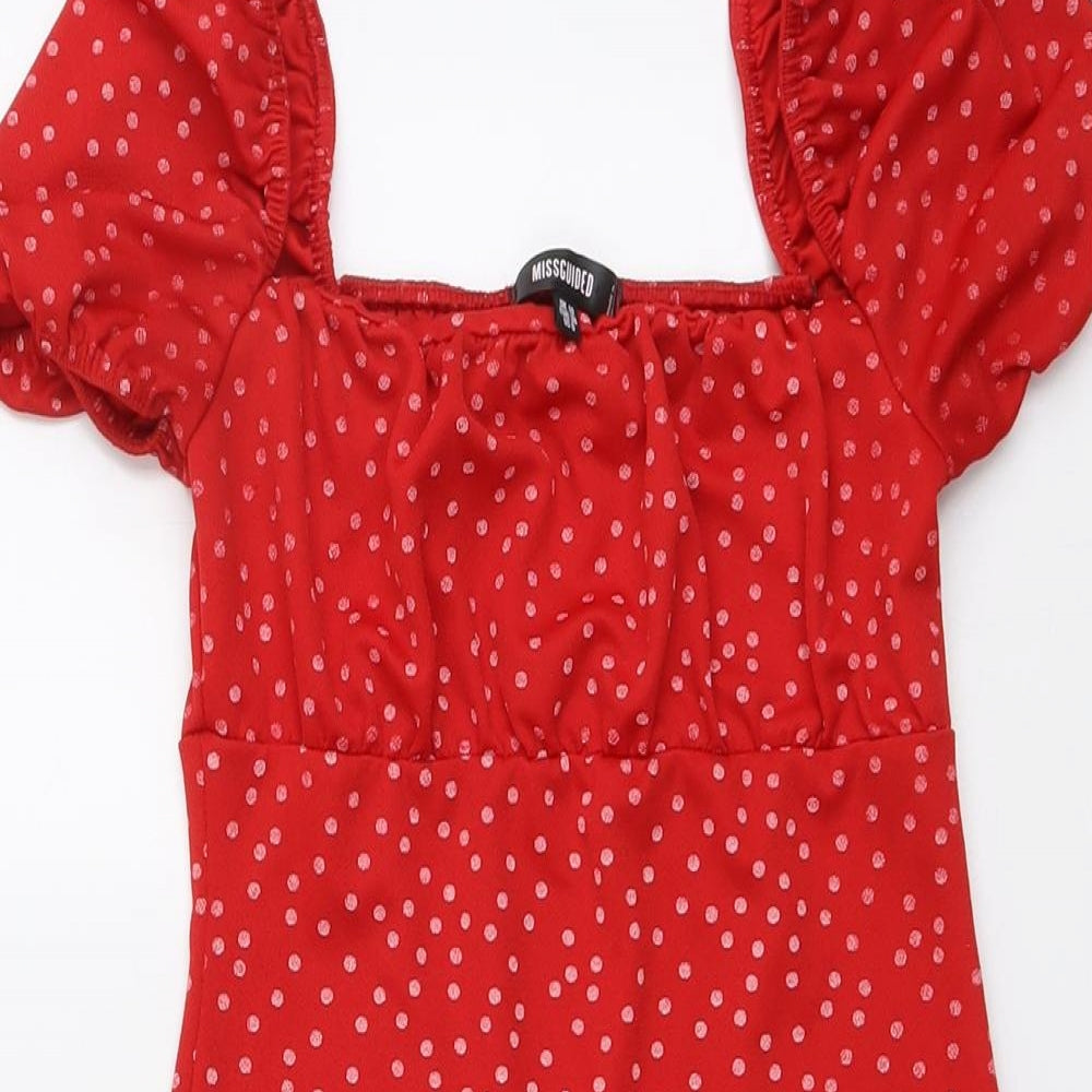 Missguided Womens Red Plaid Polyester Bodycon Size 10 Square Neck Pullover