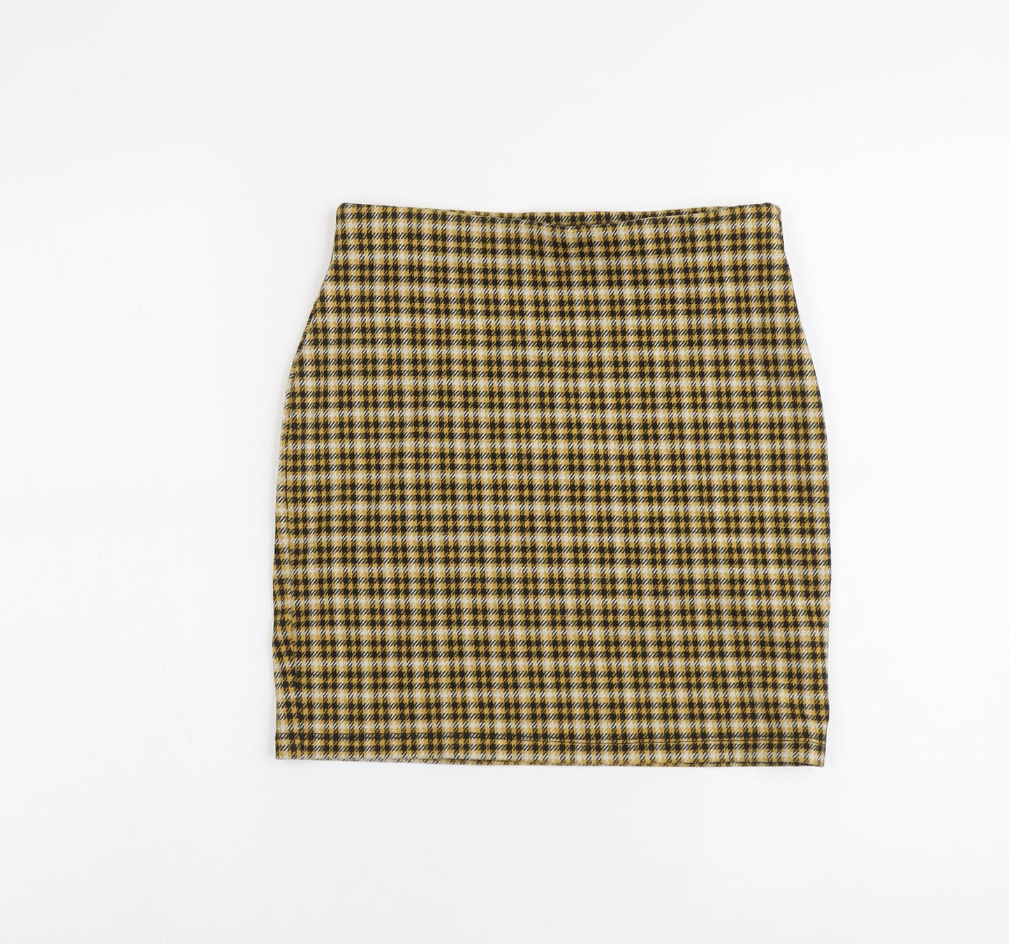 New Look Womens Yellow Plaid Polyester Bandage Skirt Size 10