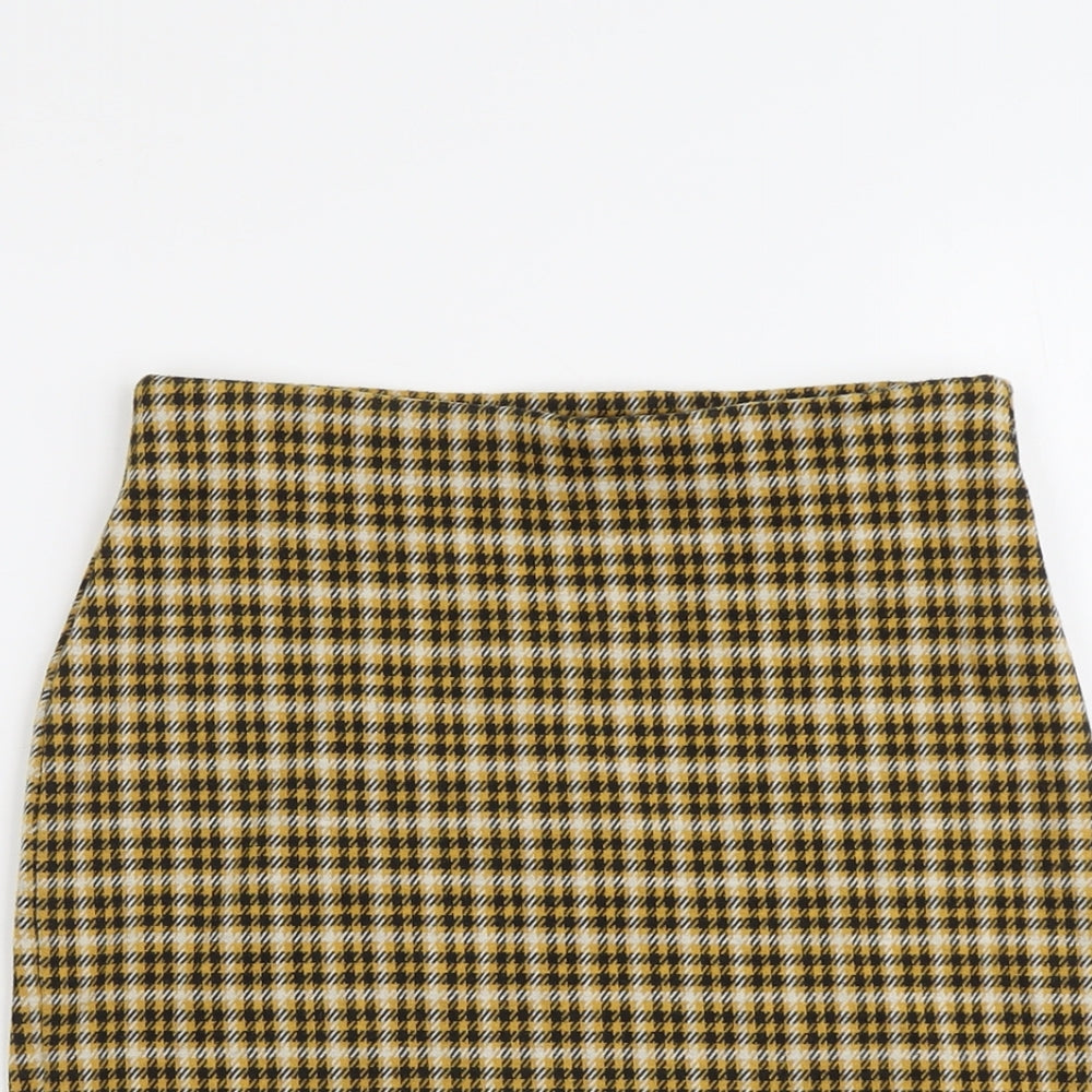 New Look Womens Yellow Plaid Polyester Bandage Skirt Size 10