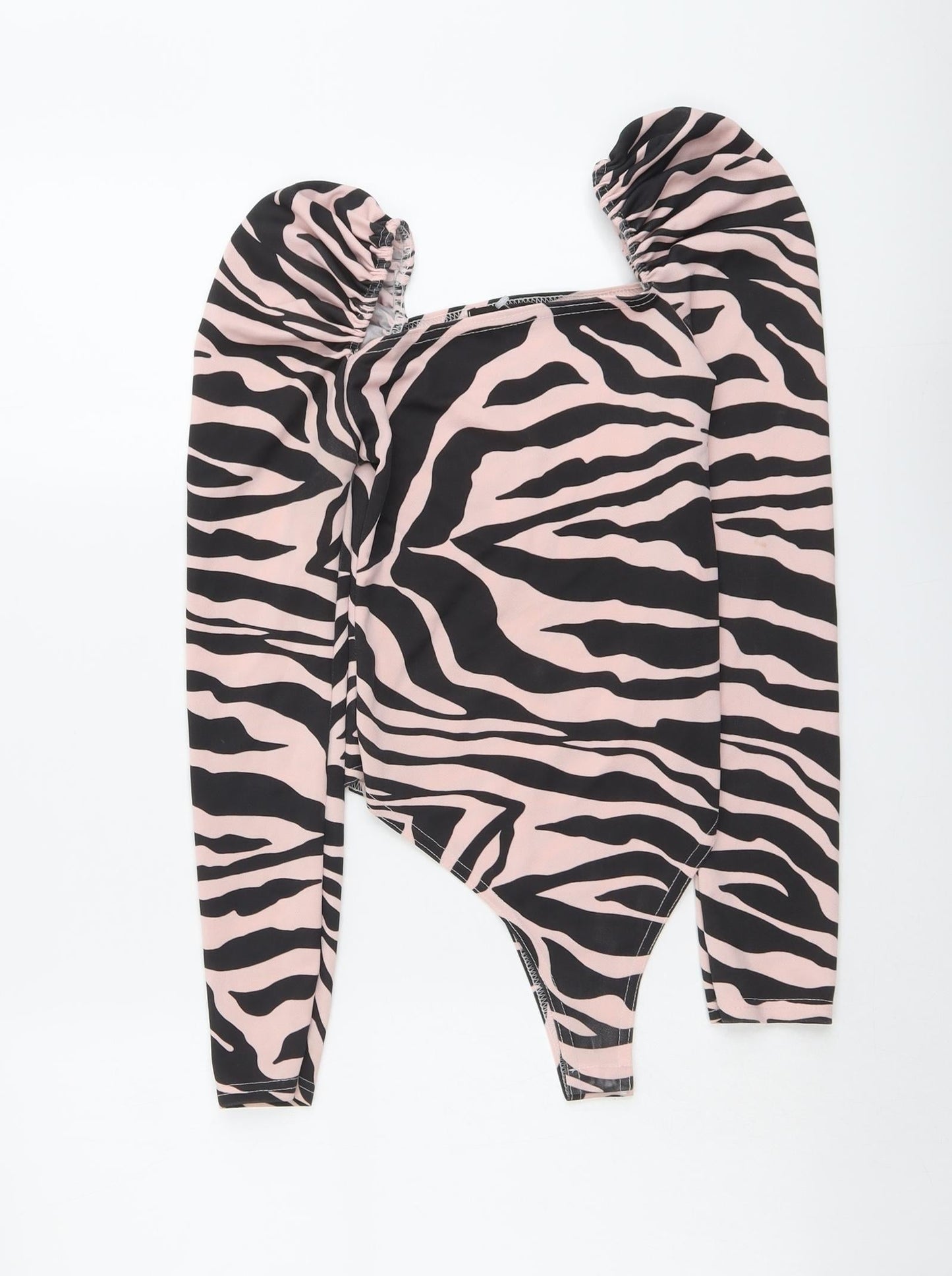 PRETTYLITTLETHING Womens Pink Animal Print Polyester Bodysuit One-Piece Size 4 Snap