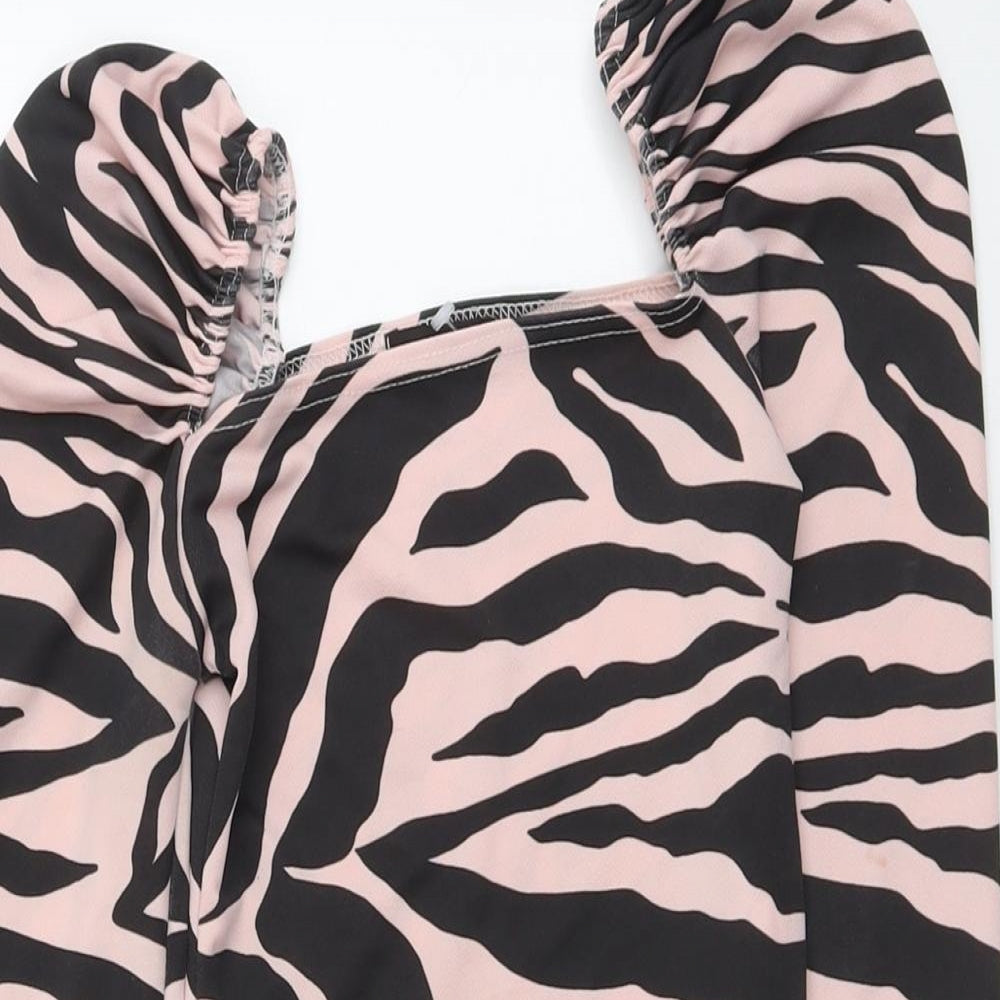 PRETTYLITTLETHING Womens Pink Animal Print Polyester Bodysuit One-Piece Size 4 Snap