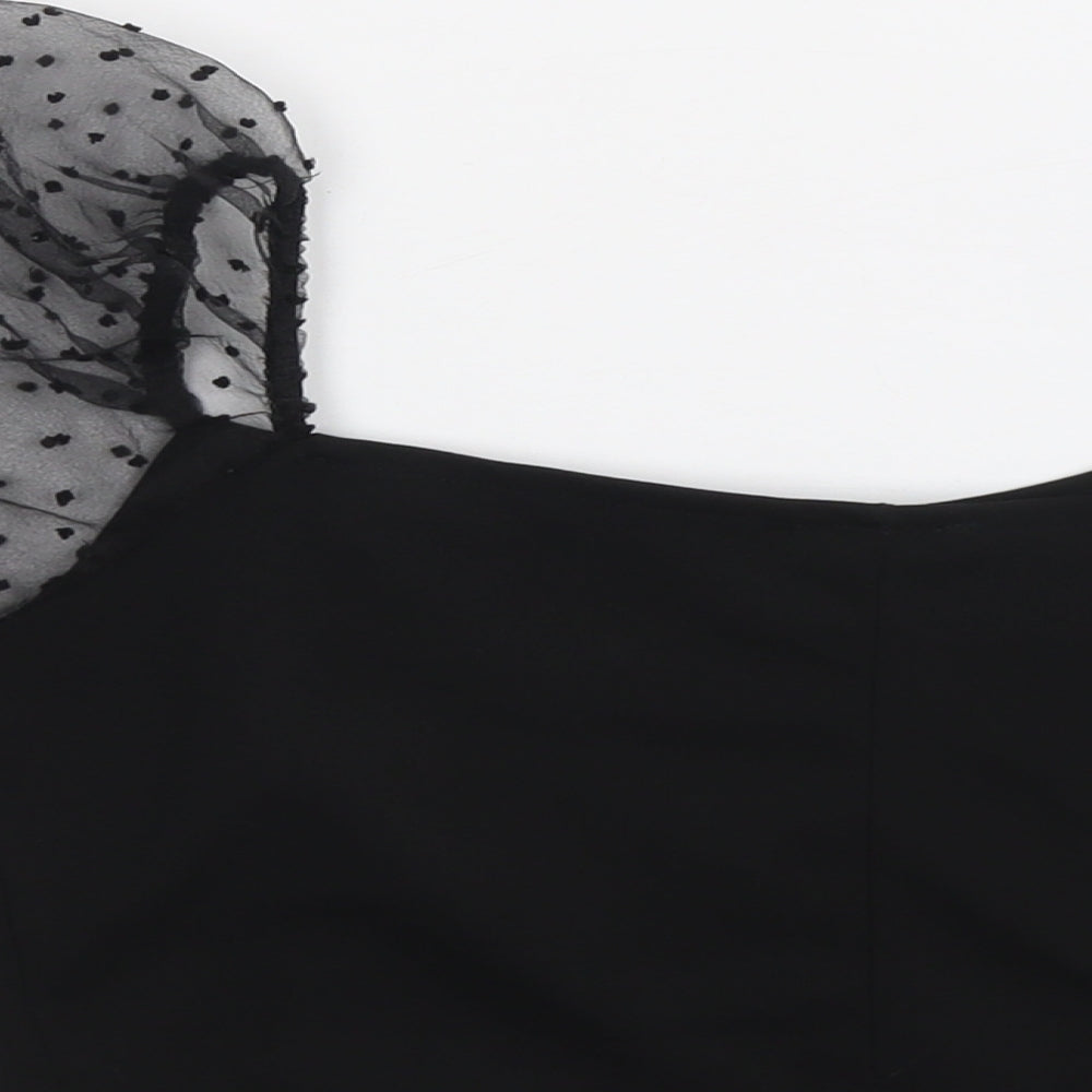 Boohoo Womens Black Polyester Cropped T-Shirt Size 10 Square Neck - Mesh Sleeve