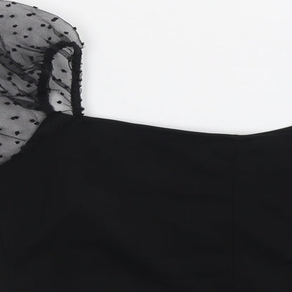 Boohoo Womens Black Polyester Cropped T-Shirt Size 10 Square Neck - Mesh Sleeve