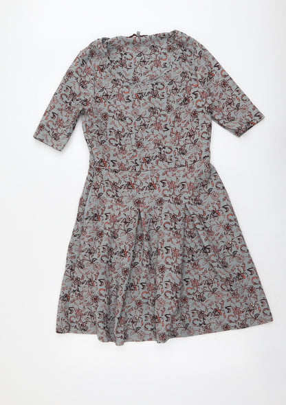 NEXT Womens Grey Geometric Polyester Trapeze & Swing Size 12 Round Neck Pullover