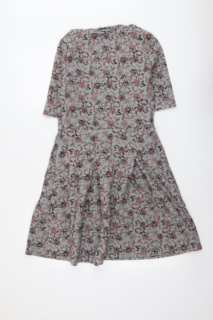 NEXT Womens Grey Geometric Polyester Trapeze & Swing Size 12 Round Neck Pullover