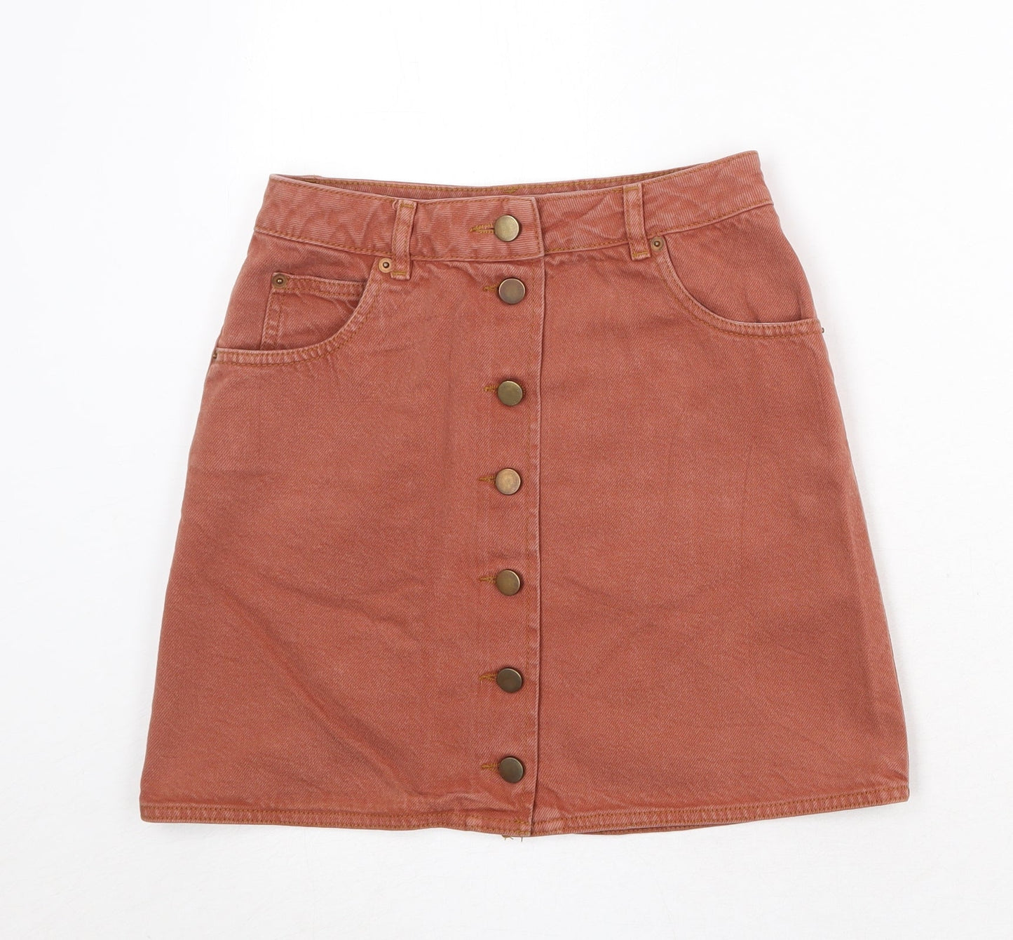 ASOS Womens Pink Cotton A-Line Skirt Size 8 Button