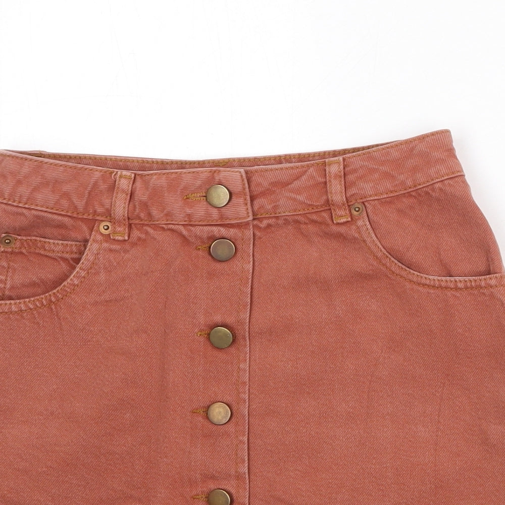 ASOS Womens Pink Cotton A-Line Skirt Size 8 Button