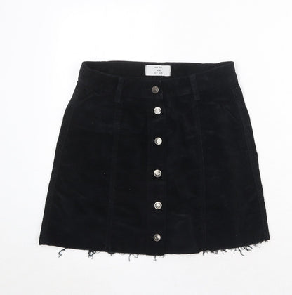 New Look Womens Black Cotton A-Line Skirt Size 8 Button