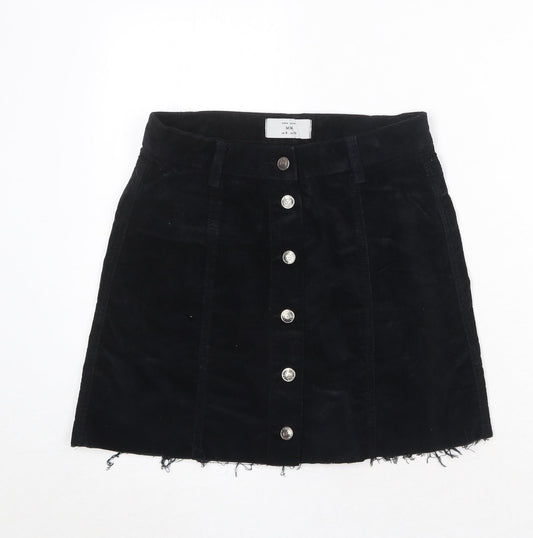 New Look Womens Black Cotton A-Line Skirt Size 8 Button