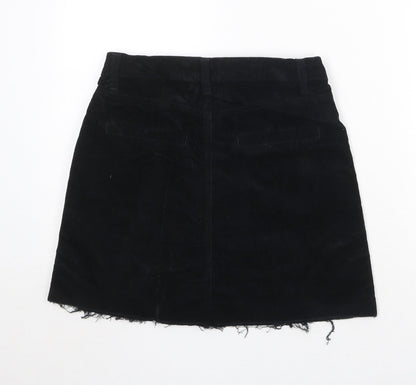 New Look Womens Black Cotton A-Line Skirt Size 8 Button