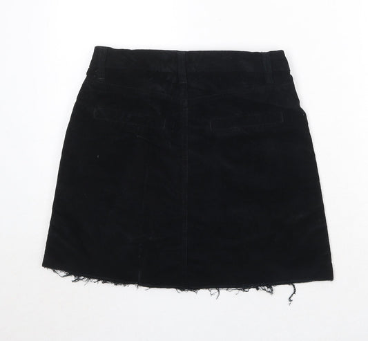 New Look Womens Black Cotton A-Line Skirt Size 8 Button