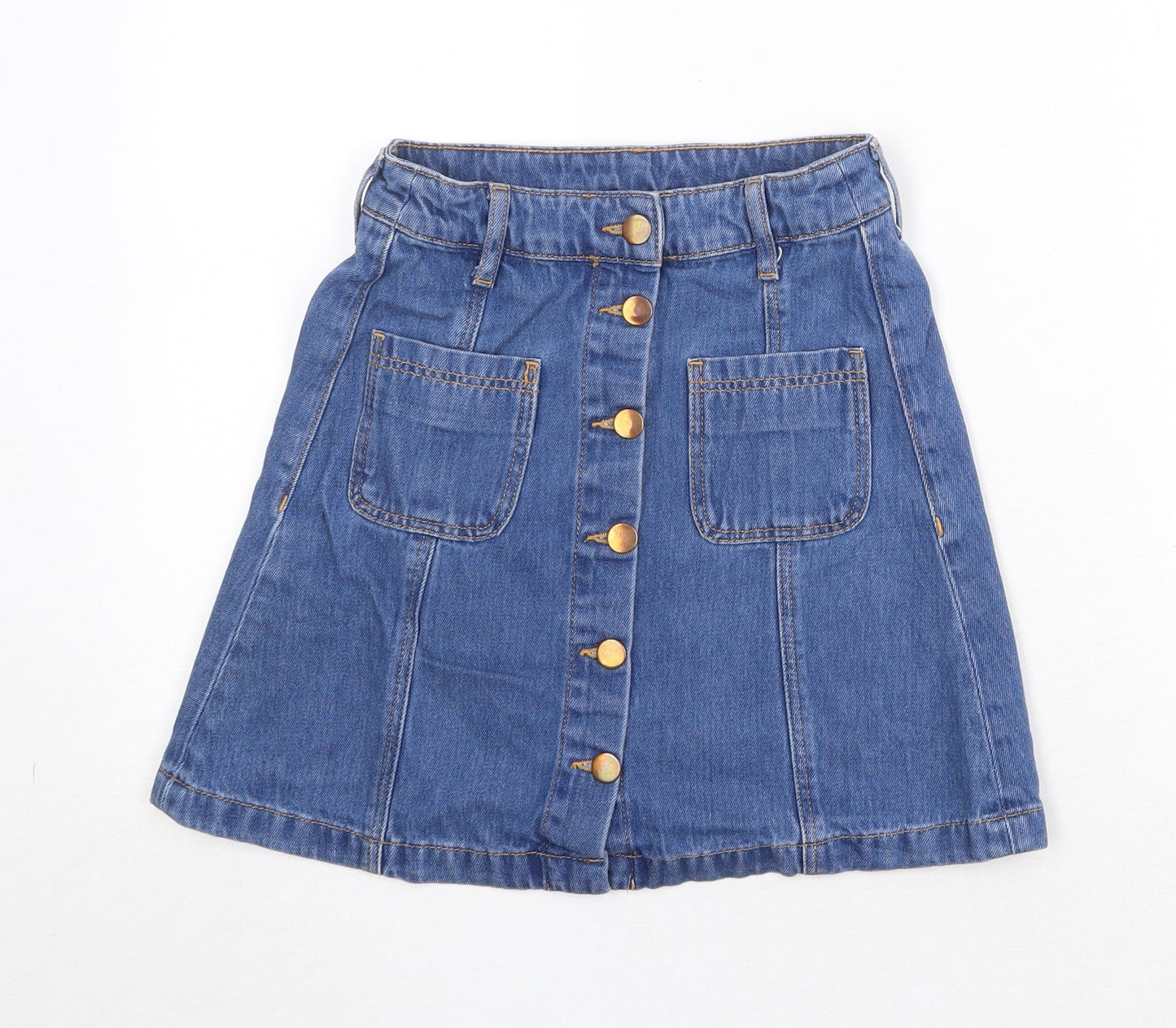 H&M Womens Blue Cotton Mini Skirt Size 6 Button