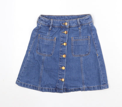 H&M Womens Blue Cotton Mini Skirt Size 6 Button