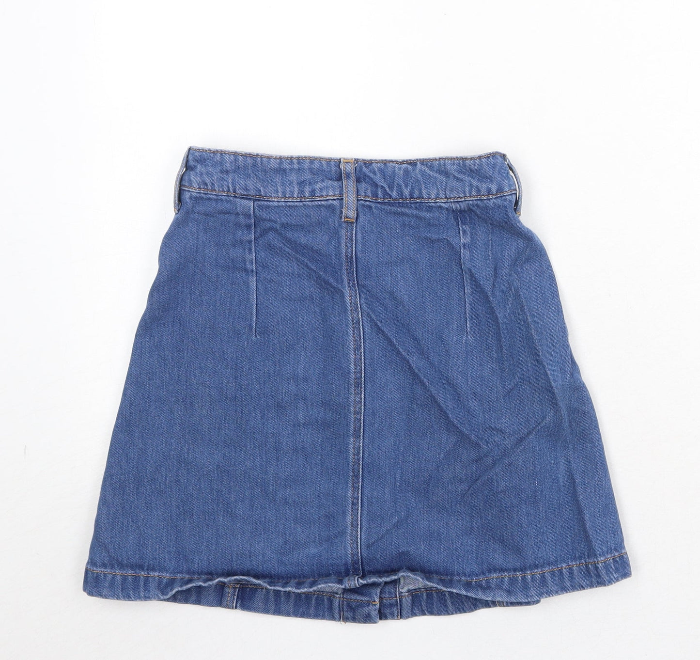 H&M Womens Blue Cotton Mini Skirt Size 6 Button
