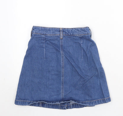 H&M Womens Blue Cotton Mini Skirt Size 6 Button