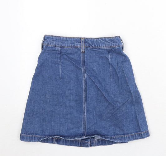 H&M Womens Blue Cotton Mini Skirt Size 6 Button