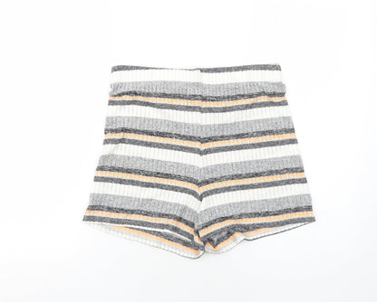 Monki Womens Grey Striped Viscose Basic Shorts Size S Regular Pull On