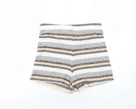 Monki Womens Grey Striped Viscose Basic Shorts Size S Regular Pull On
