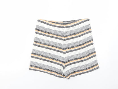 Monki Womens Grey Striped Viscose Basic Shorts Size S Regular Pull On