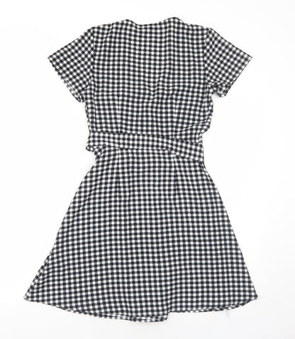 H&M Womens Black Gingham Polyester Trapeze & Swing Size 6 V-Neck Pullover