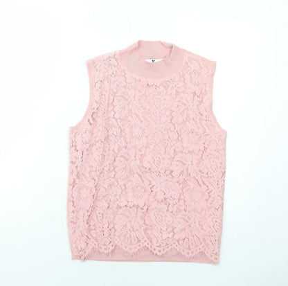 Very Womens Pink Mock Neck Viscose Vest Jumper Size 12 - Lace Overlay