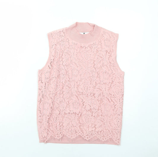 Very Womens Pink Mock Neck Viscose Vest Jumper Size 12 - Lace Overlay