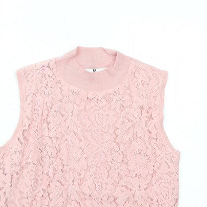 Very Womens Pink Mock Neck Viscose Vest Jumper Size 12 - Lace Overlay