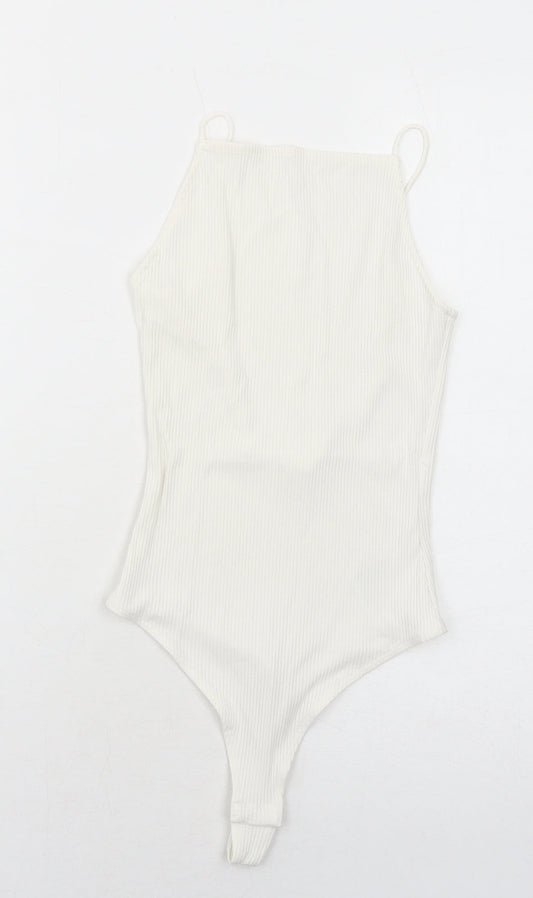 H&M Womens White Viscose Bodysuit One-Piece Size S Snap