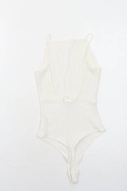 H&M Womens White Viscose Bodysuit One-Piece Size S Snap