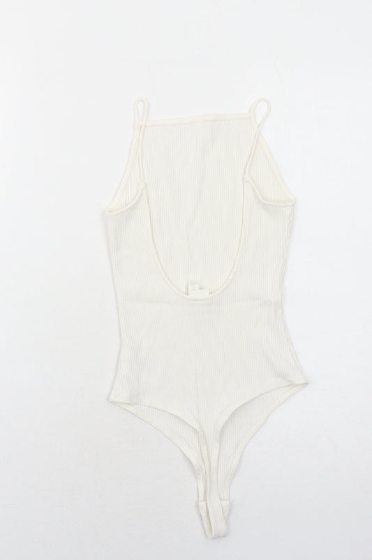 H&M Womens White Viscose Bodysuit One-Piece Size S Snap
