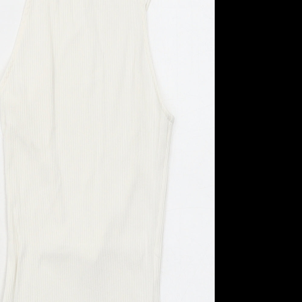 H&M Womens White Viscose Bodysuit One-Piece Size S Snap