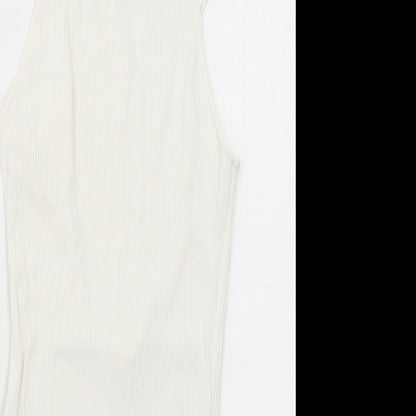 H&M Womens White Viscose Bodysuit One-Piece Size S Snap