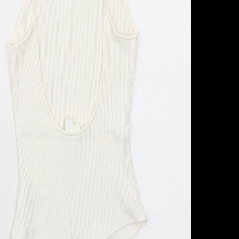 H&M Womens White Viscose Bodysuit One-Piece Size S Snap