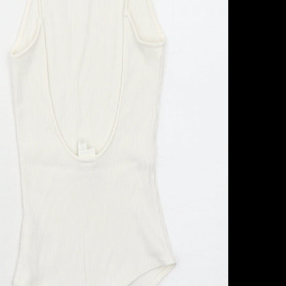 H&M Womens White Viscose Bodysuit One-Piece Size S Snap