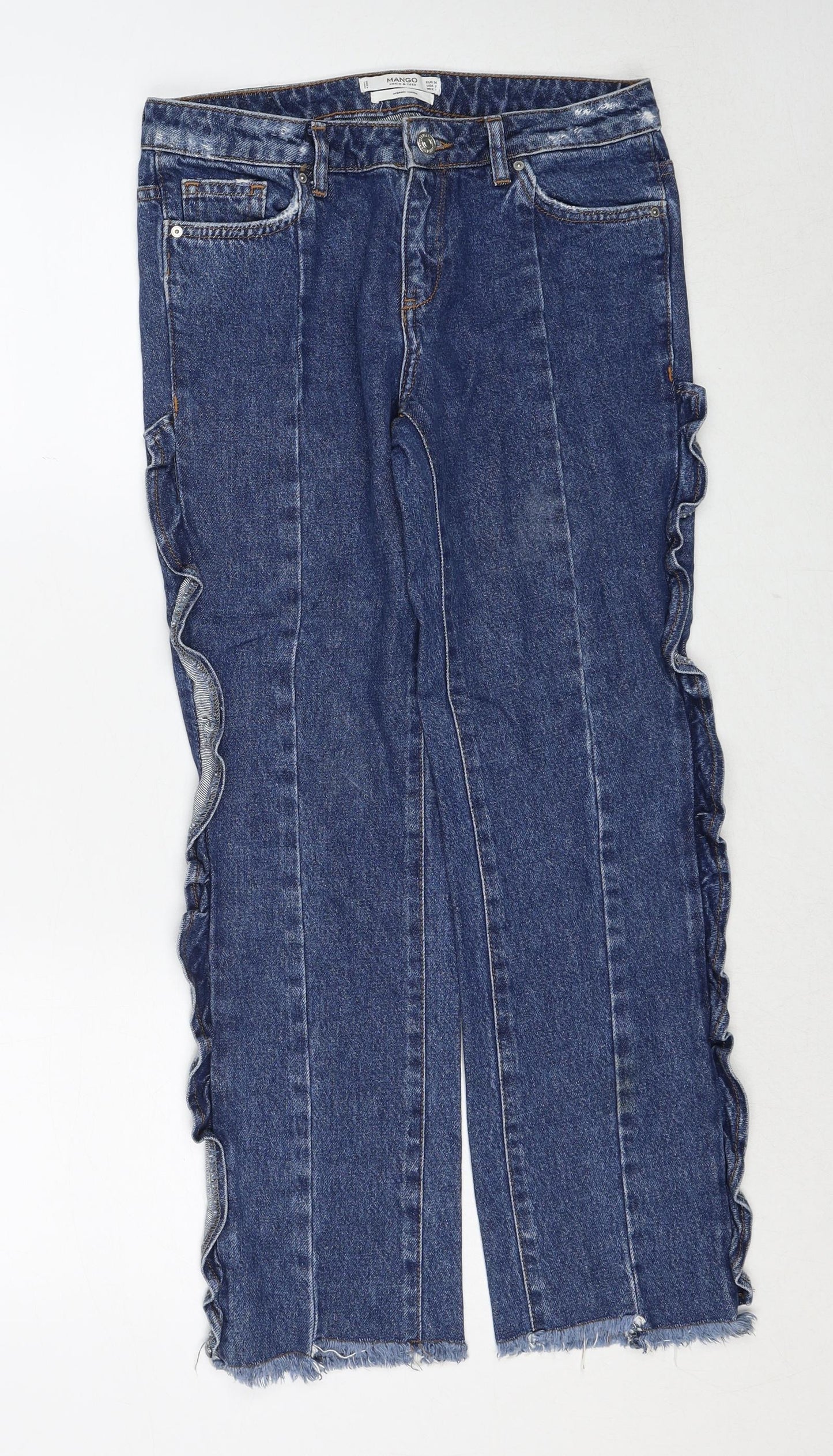 Mango Womens Blue Cotton Straight Jeans Size 6 Regular Zip
