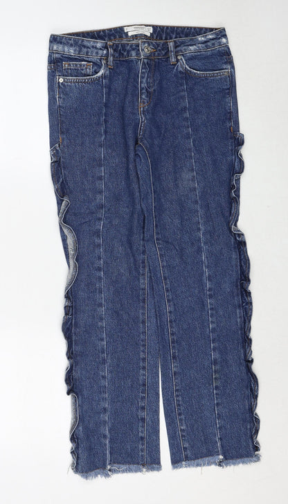 Mango Womens Blue Cotton Straight Jeans Size 6 Regular Zip