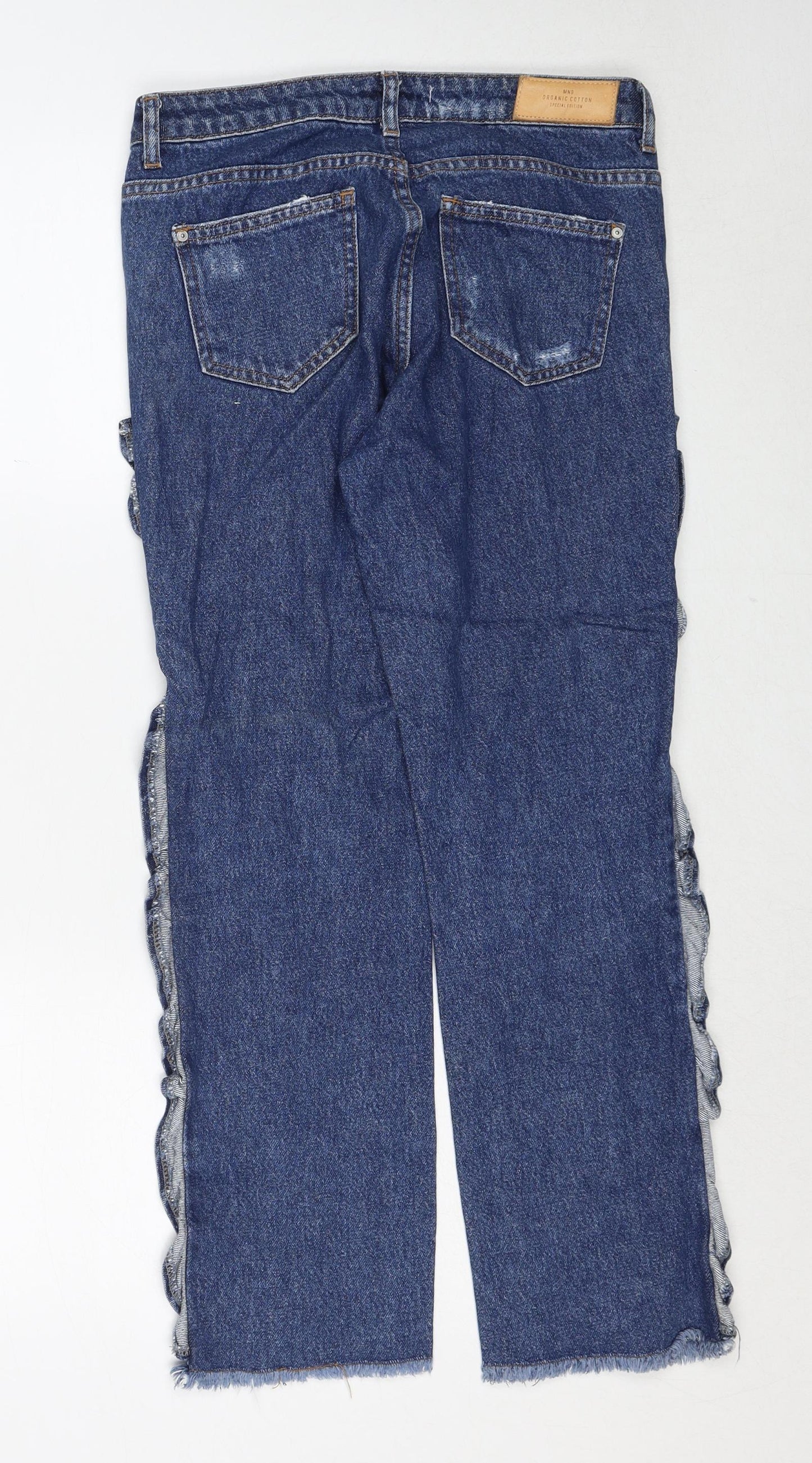 Mango Womens Blue Cotton Straight Jeans Size 6 Regular Zip