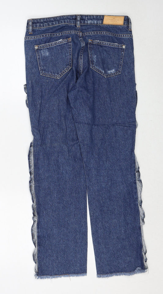 Mango Womens Blue Cotton Straight Jeans Size 6 Regular Zip