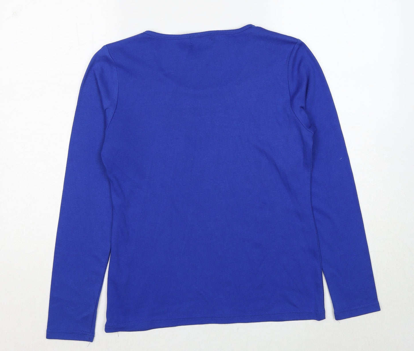 First Avenue Womens Blue Polyester Basic T-Shirt Size S Scoop Neck - Studded